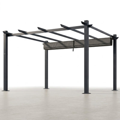 Aluminum Pergola Built for All-Weather Use, 16x12 Ft Coverage, Retractable Dark Gray Canopy, 192 Sq Ft