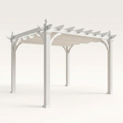 Vinyl Pergola Built for Year-Round Outdoor Use, 10x10 Size, Weather-Resistant, Adjustable Canvas Canopy