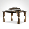 Hardtop Gazebo Built for Year-Round Use, 12x10 Aluminum Frame, Polycarbonate Roof, Removable Curtains