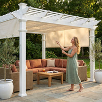 120"L X 120"W X 108"H Vinyl Malibu Canopy Pergola, White, VA42057 — Lifestyle