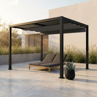 16 Ft. W X 12 Ft. D Aluminum Pergola Outdoor with Dark Gray Retractable Canopy — Studio Shot