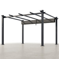 16 Ft. W X 12 Ft. D Aluminum Pergola Outdoor with Dark Gray Retractable Canopy — Studio Shot