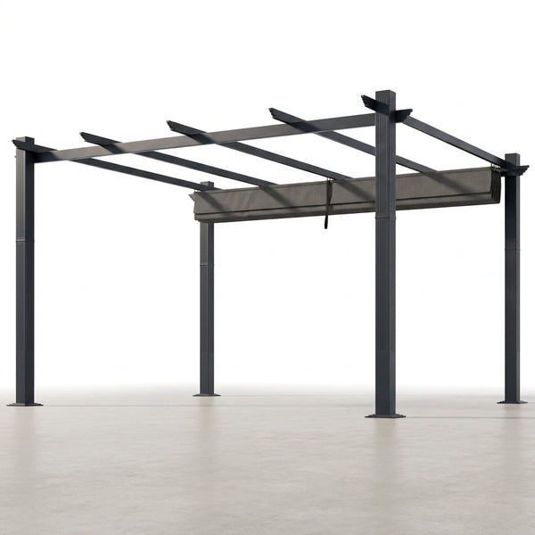16 Ft. W X 12 Ft. D Aluminum Pergola Outdoor with Dark Gray Retractable Canopy — Studio Shot