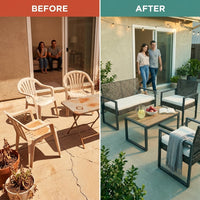 4-Piece Wicker Patio Conversation Set with Cushion, Outdoor Patio Furniture Set with Wood Table Top-Grey Cushions — Before & After