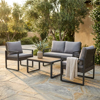 4-Piece Wicker Patio Conversation Set with Cushion, Outdoor Patio Furniture Set with Wood Table Top-Grey Cushions — Studio Shot