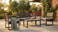 4-Piece Wicker Patio Conversation Set with Cushion, Outdoor Patio Furniture Set with Wood Table Top-Grey Cushions — Lifestyle