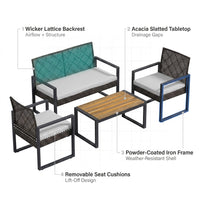 4-Piece Wicker Patio Conversation Set with Cushion, Outdoor Patio Furniture Set with Wood Table Top-Grey Cushions — How It Works