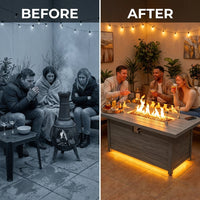 50000 BTU Rectangular Fire Pit Table with Golden Led Light Metal Table Top Outdoor Propane Fire Pit Table — Before & After