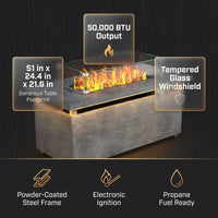 50000 BTU Rectangular Fire Pit Table with Golden Led Light Metal Table Top Outdoor Propane Fire Pit Table — Results & Stats