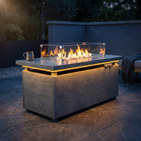 50000 BTU Rectangular Fire Pit Table with Golden Led Light Metal Table Top Outdoor Propane Fire Pit Table — Studio Shot