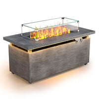 50000 BTU Rectangular Fire Pit Table with Golden Led Light Metal Table Top Outdoor Propane Fire Pit Table