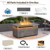 50000 BTU Rectangular Fire Pit Table with Golden Led Light Metal Table Top Outdoor Propane Fire Pit Table