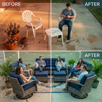 Patio Furniture Set 6-Piece Outdoor Patio Conversation Set with Blue Cushions Lawn Furniture — Before & After