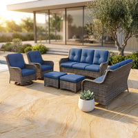 Patio Furniture Set 6-Piece Outdoor Patio Conversation Set with Blue Cushions Lawn Furniture — Studio Shot
