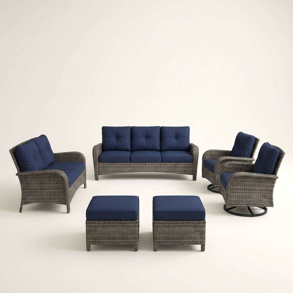Patio Furniture Set 6-Piece Outdoor Patio Conversation Set with Blue Cushions Lawn Furniture — Studio Shot