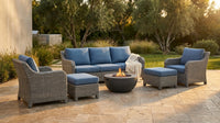 Patio Furniture Set 6-Piece Outdoor Patio Conversation Set with Blue Cushions Lawn Furniture — Lifestyle