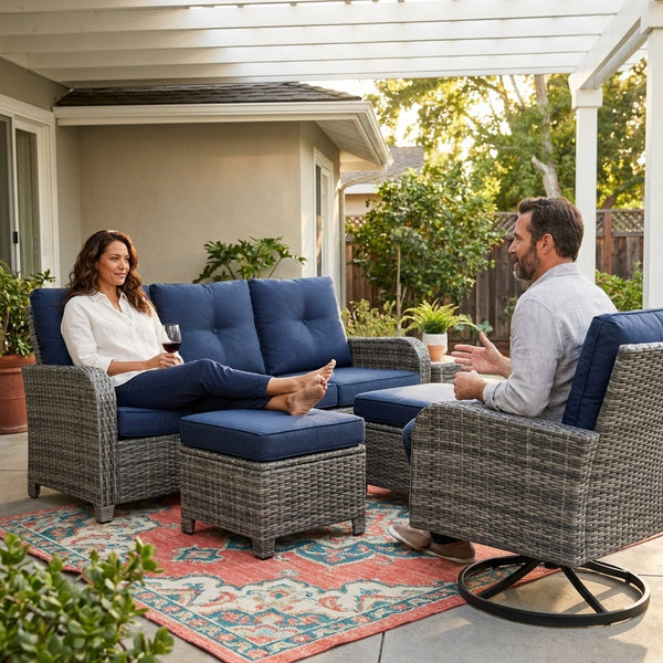 Outdoor Patio Conversation Set Built to Last, 6-Piece Steel Frame, High-Density Cushions, Swivel Rocker Chairs
