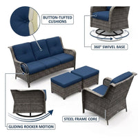 Patio Furniture Set 6-Piece Outdoor Patio Conversation Set with Blue Cushions Lawn Furniture — How It Works