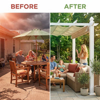 Vinyl Pergola Built for Year-Round Outdoor Use, 10x10 Size, Weather-Resistant, Adjustable Canvas Canopy — Before & After