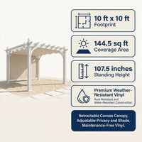 Vinyl Pergola Built for Year-Round Outdoor Use, 10x10 Size, Weather-Resistant, Adjustable Canvas Canopy — Results & Stats