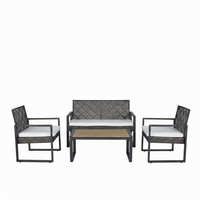 Wicker Patio Conversation Set Built for Year-Round Use, Acacia Wood Table, Iron Frame, Grey Cushions