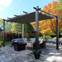 Aluminum Pergola Built for All-Weather Use, 16x12 Ft Coverage, Retractable Dark Gray Canopy, 192 Sq Ft