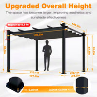 Aluminum Pergola Built for All-Weather Use, 16x12 Ft Coverage, Retractable Dark Gray Canopy, 192 Sq Ft