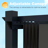 Aluminum Pergola Built for All-Weather Use, 16x12 Ft Coverage, Retractable Dark Gray Canopy, 192 Sq Ft