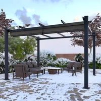 Aluminum Pergola Built for All-Weather Use, 16x12 Ft Coverage, Retractable Dark Gray Canopy, 192 Sq Ft