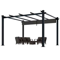 Aluminum Pergola Built for All-Weather Use, 16x12 Ft Coverage, Retractable Dark Gray Canopy, 192 Sq Ft